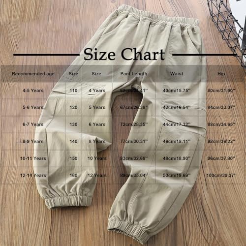 Boys Cargo Pants Casual Elastic Waist Pull On Trouser with Multi Pockets Soft Lounge School Pants for Boys 4-14 Years3