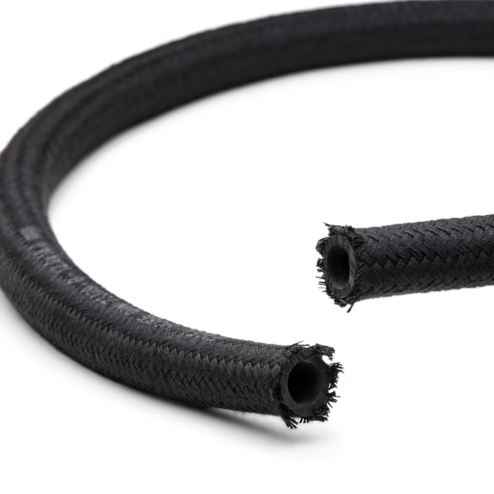 Tuyau de carburant 8 mm 5 m - Caoutchouc nitrile synthétique lisse - Tressage textile flexible - Noir - 1 unité