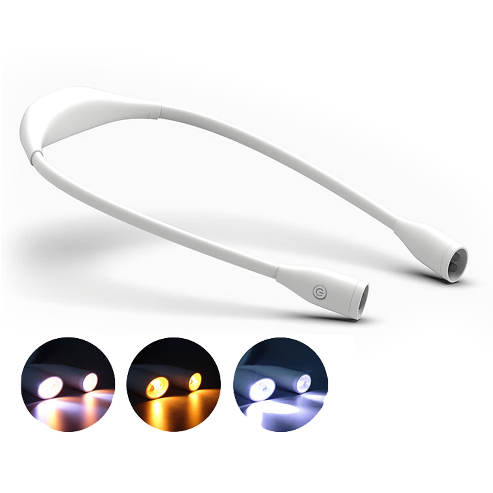 Lampka książkowa na szyję, ładowalna lampa USB do pielęgnacji oczu Elastyczna lampka do czytania na szyję z 4 jasnymi żarówkami LED, 3 regulowane poziomy jasności,White