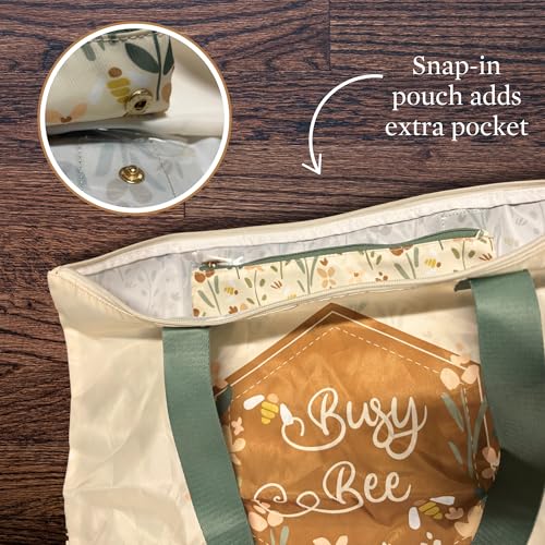 Steel Mill Gifts Cute Foldable Tote Bag for Women with Zipper & Pocket Pouch, Stylish Book Bag, For Work, Groceries, and Fashion, Busy Bee4