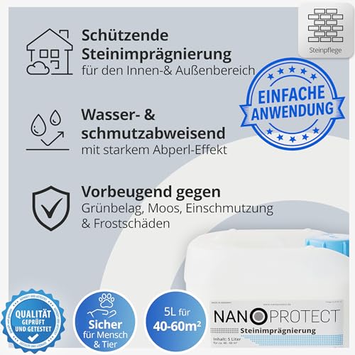 Image of Nanoprotect Concrete & Stone Sealer Indoor & Outdoor | Long-Term Protection Against Water, Stain & Dirt | for Absorbent Stone | 1 gal (Ready-use-1.32 Gallon)