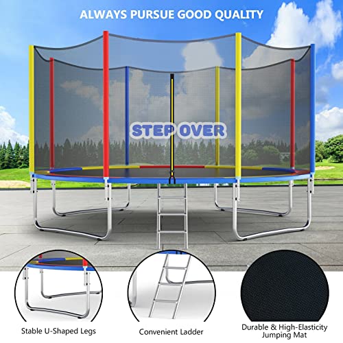 Image of STEP OVER 6FT,8FT,10FT,12FT, 14FT, 16FT Trampoline (12 FEET) for Kids /Adults || Indoor /Outdoor (Supports Upto 225kgs)||Enclosure net and Poles Safety Pad Jumping Mat ||Heavy Duty||2026 Edition
