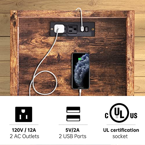 Fabato Nightstand With Charging Station And Usb Ports, End Table With Open Storage, Modern Bedside Table With Open Shelf And 2 Drawers, Night Stand For Bedroom, Rustic Brown #TOP4