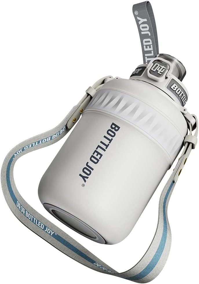Insulated Stainless Steel Water Bottle for Sports and Travel, BPA-Free,Bottled joy with strap (grey, 32 oz)