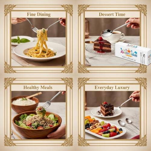 Image of Classic Silver 24 Pcs Stainless Steel Cutlery Set for Dining Table, Dishwasher Safe Glossy Flatware (Perfect Spoon Fork Set)
