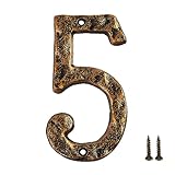 HILAZA House Number 5 for Outside, 5.5 Inch Cast Iron Metal House Address Number Home Number