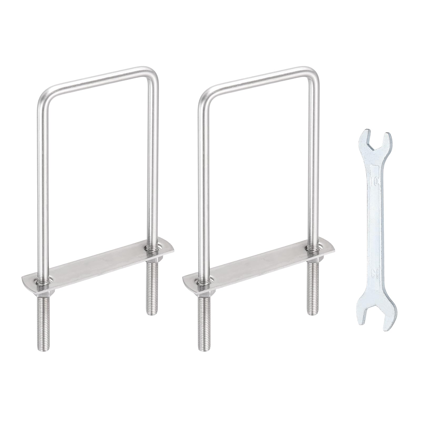 sourcing map 2 Sets M8 Square U-Bolts, 2.83"(72mm) Inner Width 7.1"(180mm) Length 304 Stainless Steel U Clamp Bolts with Nuts, Plates and Wrench for Trailer Ski Boat Fishing Boat โ image 1