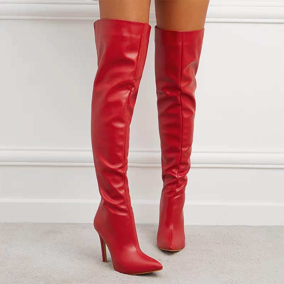 Stivali sopra Il Ginocchio da Donna Stivali Invernali Eleganti Stivali sopra Il Ginocchio Stivali Lunghi Invernali in Ecopelle con Cerniera Stivali Lunghi Scarpe Tacchi Alti Stivali Lunghi
