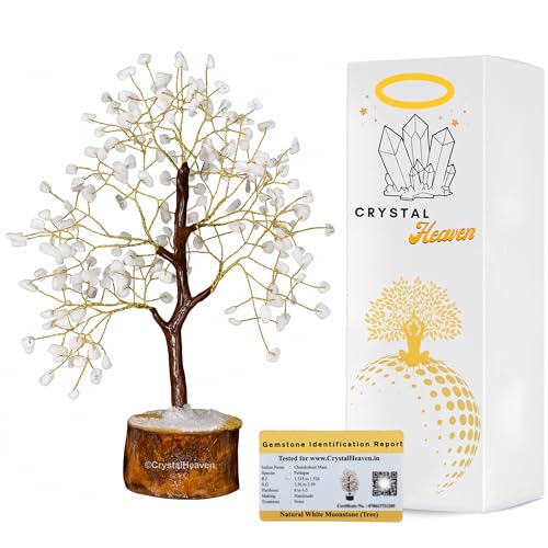 Image of Certified White Moonstone Crystal Tree for Good Luck - Healing Crystals Money Tree for Wealth, Positive Energy at Home Office - Decorative Spiritual Gifts for Vastu, House Warming
