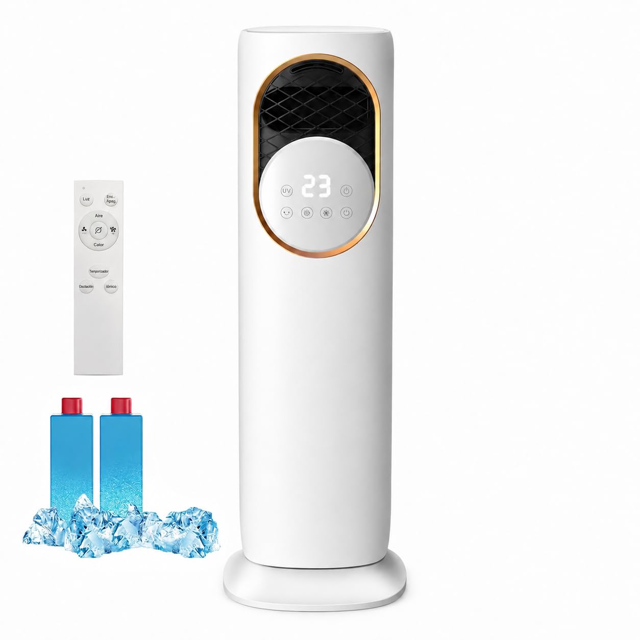 LANMOU Climatizador Evaporativo Frío Calor, Ventilador con Agua y Calefacción sin Tubo, Oscilación 180°, Depósito 4L, 3 Velocidades, Mando, para Dormitorio y Oficina