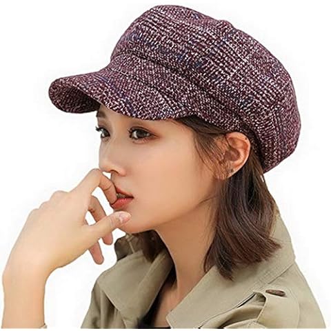 Fancyland Women Vintage Baker Boy Cap Peaked Beret Hat Flat Cap Wine Cover