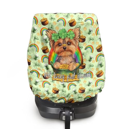 JOAIFO St Patricks Day Car Seat Sun Shade Cover Replacement, Trendy Car Seat Cover Baby Travel Accessories Keeps Your Toddler Baby Seat at a Cool Temperature, Dog Rainbow Gold Coin