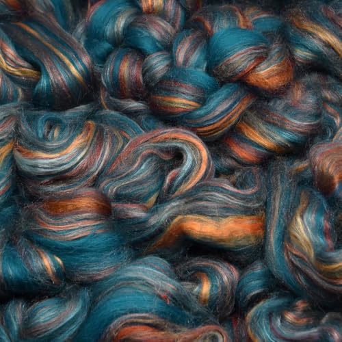 Image of Combed Top Roving. Limited Edition Fiber for Spinning, Needle Felting, Wet Felting, Weaving and Crafting. Fancy, Colorful, Exotic Designer Blend, Cyprus Sunset