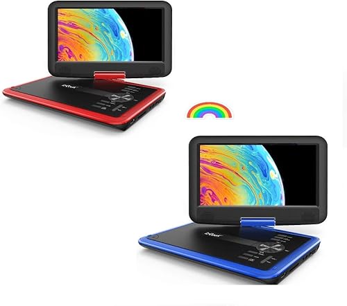 ieGeek Paquete de reproductor de DVD portátil azul y rojo de 11.5 pulgadas