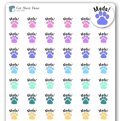 Pet Meds Planner Stickers / 54 Gold Foil (1/2”) / Dog Cat Care Medication Reminder Tracker Treatment/Essential Productivity Life Planner/Bullet Journaling Bujo (Matte Vinyl, 1 Sheet)