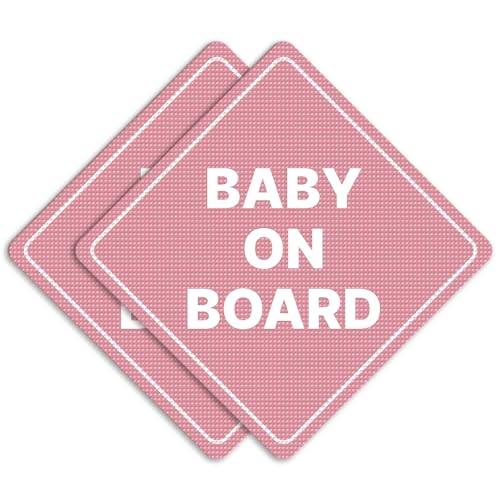 GEEKBEAR Baby on Board Sticker or Magent for Cars - 2 Pack Safety Signs, 6.8 x 6.8 in (Sticker, Light Pink)