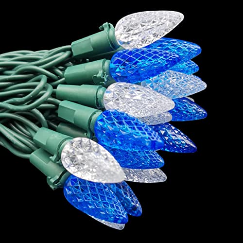 Image of C6 Christmas Lights 50 LED Blue + Cool White Strawberry 18ft Waterproof String Lights for Outdoor Indoor Garden Yard Home Party Christmas Tree Decoration(Blue+Cool White)