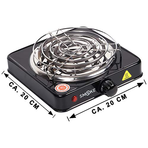 Turbo Power 1000 Watt elektrischer Kohleanzünder Blitzschnell, Kohlen Ofen, Kohle Anzünder mit Kohlegitter, Hotplate mit Edelstahl Heizspirale Stainless Steel | 5-Stufig mit Überhitzungsschutz