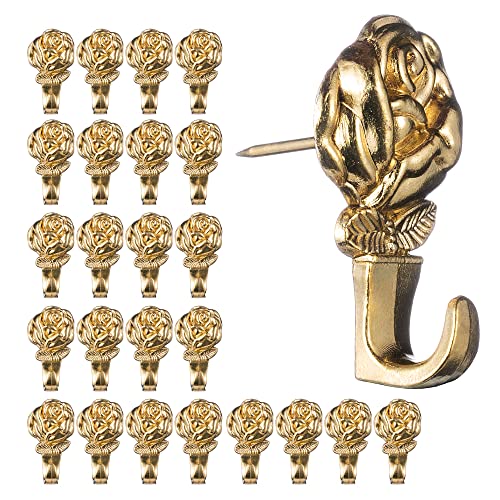 Image of 15 Pack Rose Shape Push Pin Hooks Picture Hangers for Hanging Or Holding Down Charts,Banners,Calendars,Posters,Picture,Photo Frame,Keys (Gold)