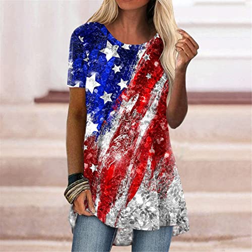 Outtop American Flag T-Shirt For Women Casual Loose Tunic Tops Summer 4Th Of July Short Sleeve Blouse Loose Shirts Top (Xxl, Dark Blue) #TOP2