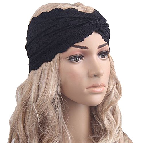 Femmes Dentelle Bandeau Cheveux Serre-tête Cheveux Accessoire pour Sport Yoga Noir Cover