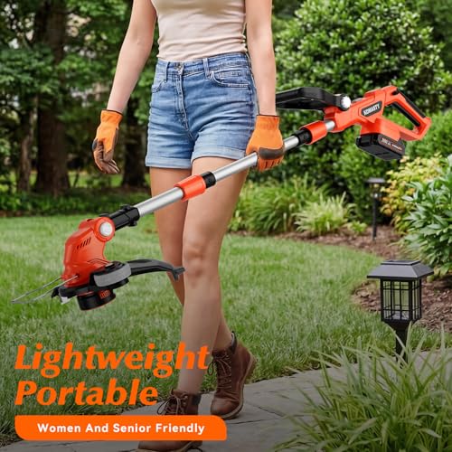 Image of 20V Cordless String Trimmer 2 X 2.0Ah Battery Powered with Charger, 12 Inch Lightweight Grass Trimmer Edger Lawn Tool Electric Trimmer Auto Line Feed Grass Cutter Lawn Mower for Small Yard Garden