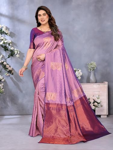 Image of Sidhidata Women's Soft Banarasi Silk Floral Zari Woven Design Saree With Unstitched Blouse Piece