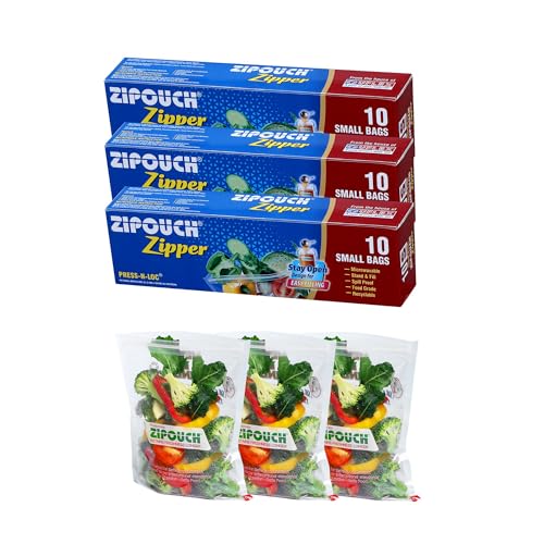 Image of Zip Lock Bag with Zipper | Small Pack of 3 (30 Bags, 21x18 cm) | Ziplock Bags for Fridge & Travel Packing | Zipper Pouch & Zip Lock Covers for Food, Vegetables & Snacks