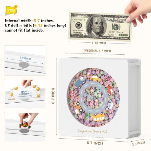 Image of Summidate Wooden Money Saving Box, Clear Window Cash Vault Savings Box with DIY Stickers, Personalized Car Piggy Bank for Kids & Adults, Birthday /Baby Shower /Wedding Gift