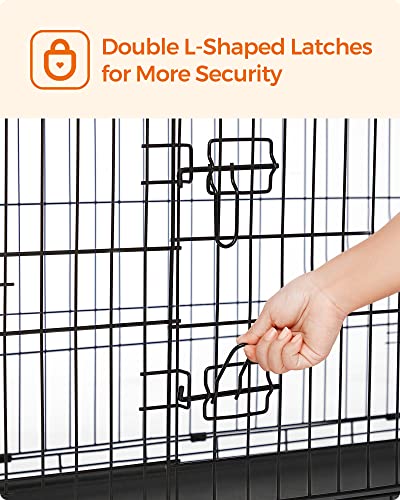 Feandrea Hundekäfig, klappbar, mit 2 Türen, ausziehbare Kunststoffschale, 122 x 74,5 x 80,5 cm, XXL, schwarz PPD48H