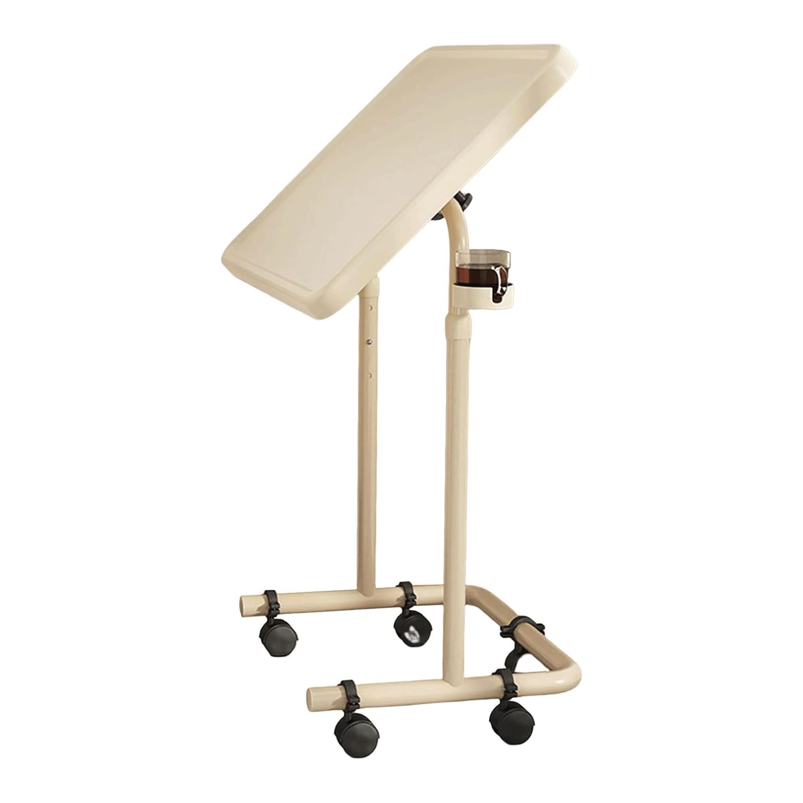 Tavolino pieghevole regolabile in altezza con ruote, scrivania in piedi con portabicchieri – facile da montare, perfetto per l'uso del computer portatile a letto, divano o ufficio