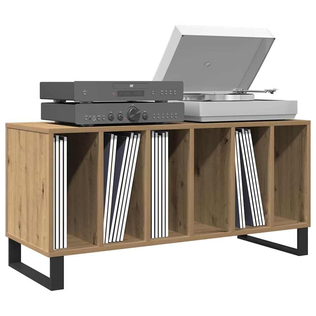 Armadietto per dischi in rovere Artisan, 100 x 38 x 48 cm | Armadio multimediale retrò per soggiorno realizzato in legno resistente con 6 scomparti aperti per LP.