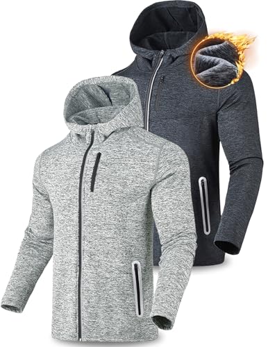 Liberty Imports 2-Pack Men’s Zip-Up Hoodies with Zipper Pockets, Lightweight Fleece Sweatshirts for Running Casual Activewear