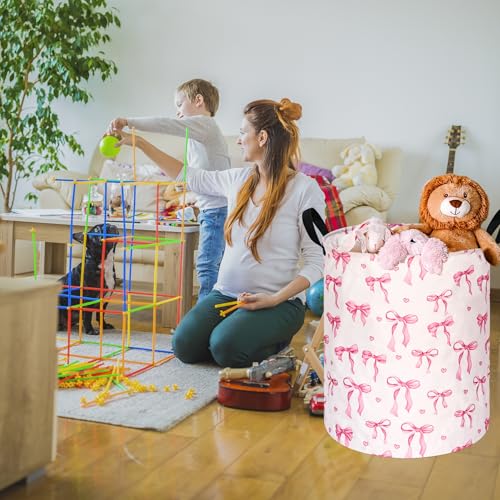 Image of Round Laundry Basket Storage Bins Nursery Hamper Gift Baskets for Home,Office,Home Decor
