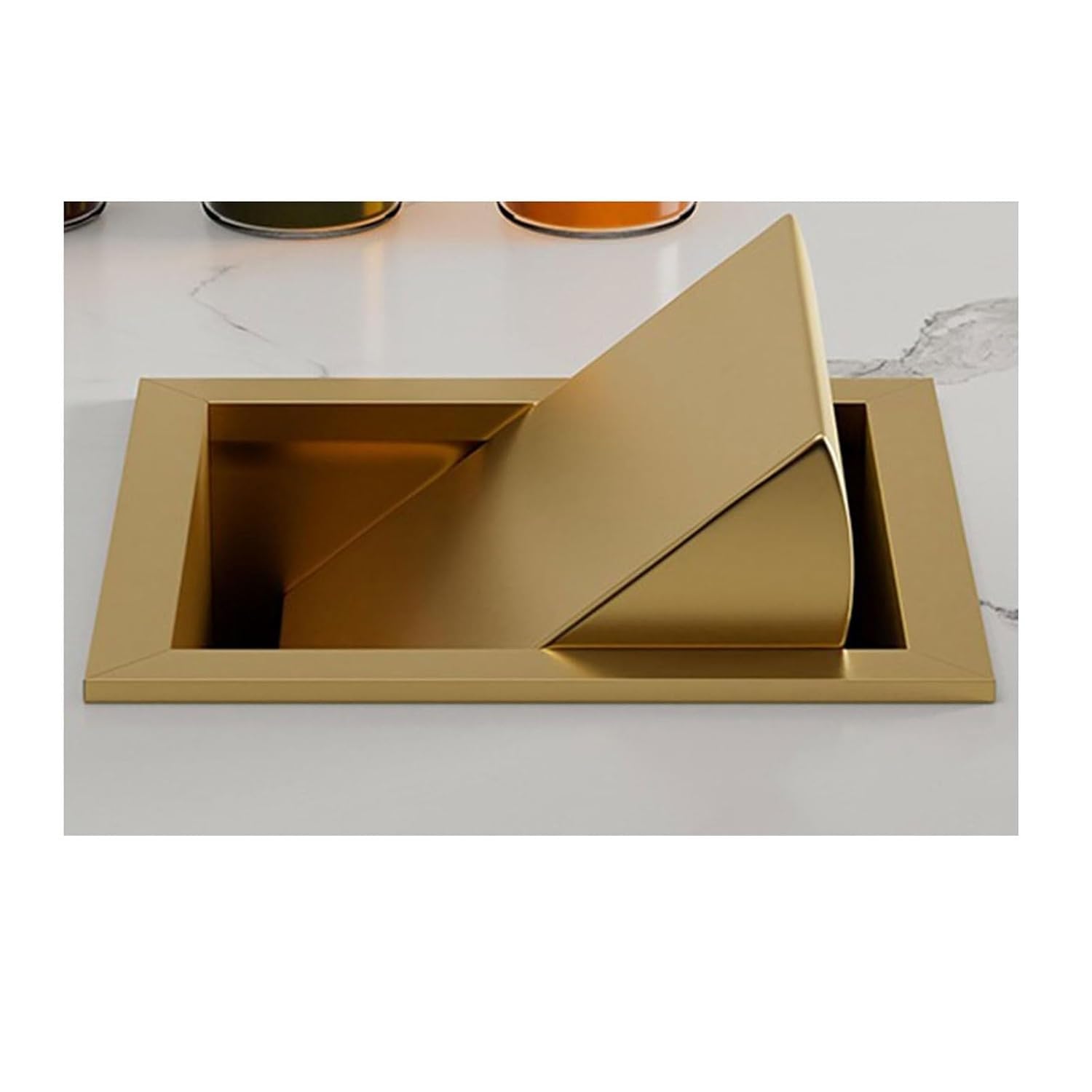 MUYRJLZX Trash Chute Lid Steel Waste Chute Lid Balance Flap Cover Swing Trash Can Lid Built-in Trash Flip Lid Countertop Trash Grommet Square(Gold)