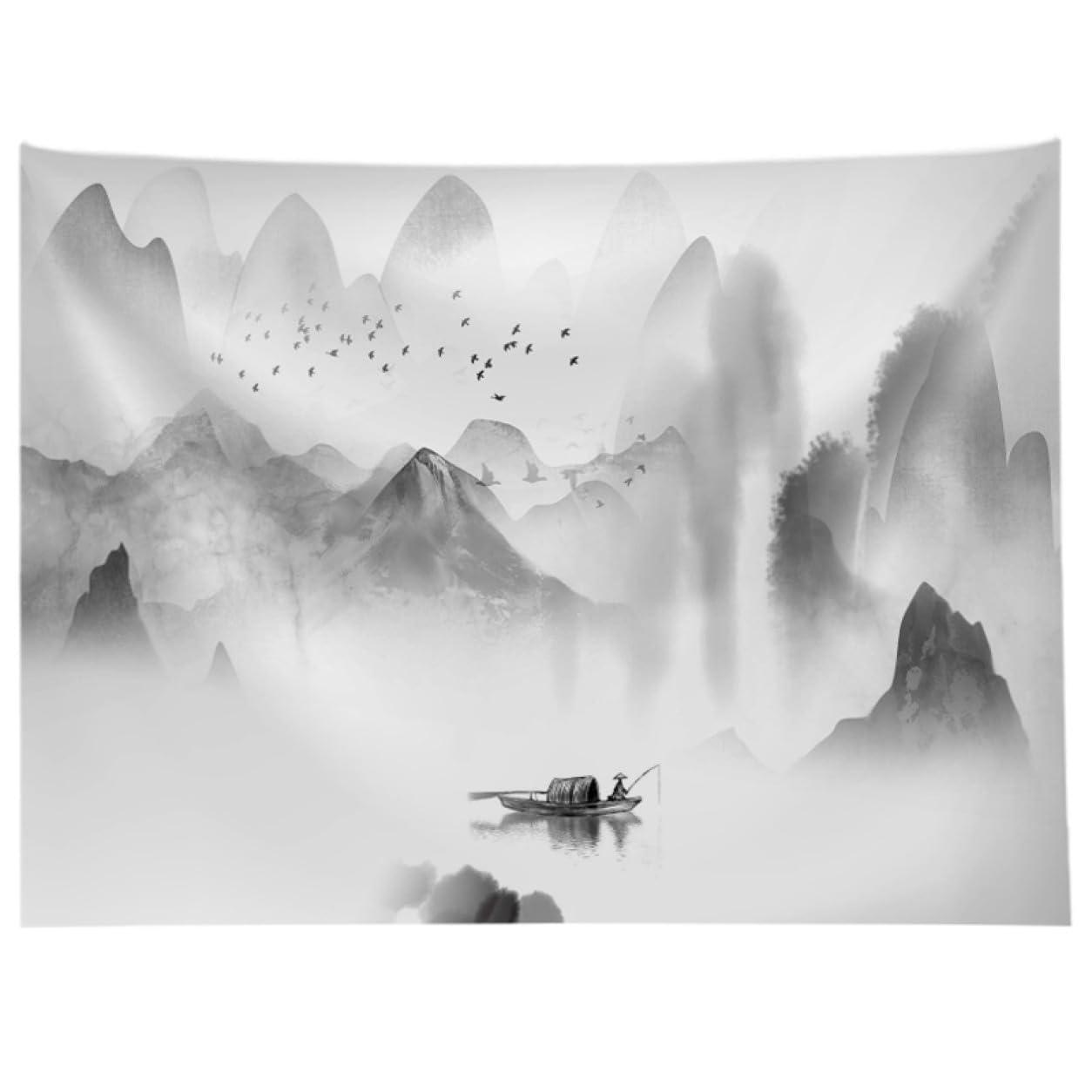 水墨画 風景画 水墨画＿風景画＿日本画＿水辺の景色イラスト - No: 23473810