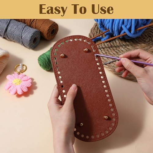 Ouligay 4 Stück Taschenboden zum Häkeln mit 2 Häkelnadeln, 22x10cm Taschenboden, PU Leder, Oval, Vorgestanzt Bag Bases for Crochet, Kunstleder Boden für Tasche Häkeln DIY Stricktaschen Korbflechten