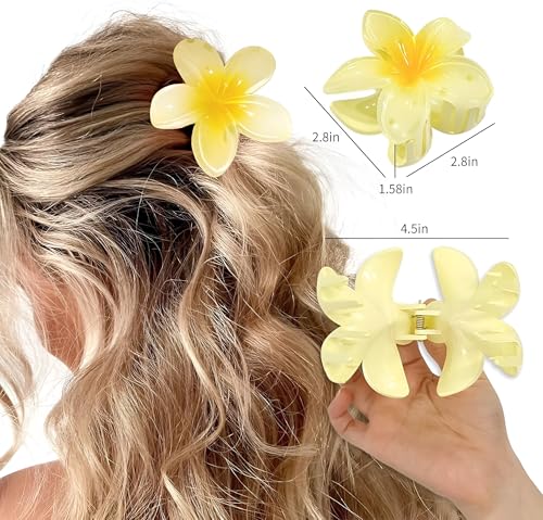 Image of PACTIV 3Pcs Elegant Hawaiian Flower Hair Claw Clips - Large, Non-Slip, Strong Hold For Thick & Thin Hair - Vintage Style Flower Clips For Women, multi