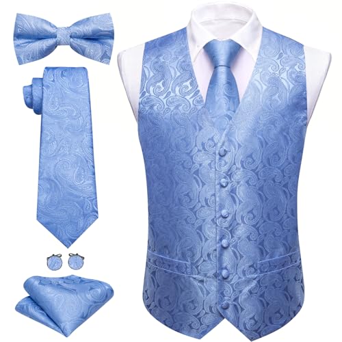 Image of Barry.Wang Men's Suit Vest Tie Bowtie Set Formal Silk Paisley Waistcoat Hanky Cufflinks Lapel Pin Set Wedding Party 7PCS