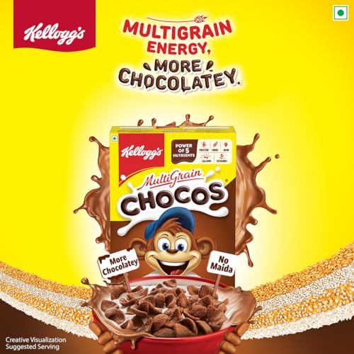 Image of Kellogg's New Multigrain Chocos, 675g | Multigrain Energy, More Chocolatey | No-Maida | Power of 5 nutrients Protein, Fibre, Iron, calcium, Vitamins | Kids Breakfast cereal (Pack of 3)