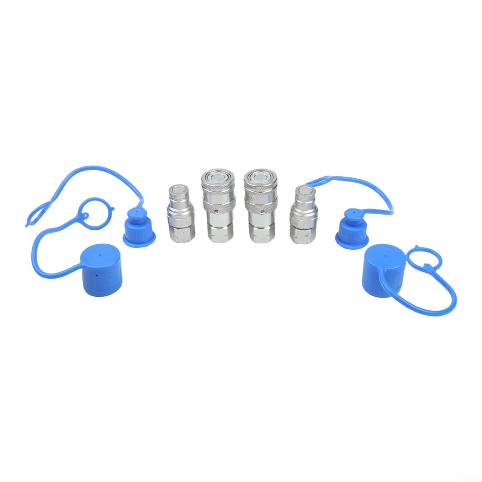 Hydraulikkupplung, flache Oberfläche, ISO 16028, Schnellverbindungs-Set, 2 Sets NPT-Gewindefitting, für Kompaktlader, Traktor, Hochdruck-Kohlenstoffstahladapter (NPT3/8)