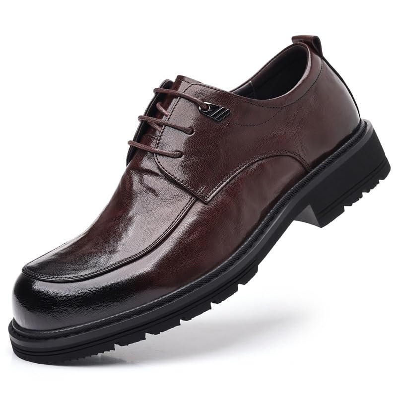 Men's Oxfords Business Dress Shoes Men's Leather Casual Retro Wedding Work Oxford Shoes Fashion Slip-On Round Anti-Slip Mid Chunky Heels Formal Loafers Low Top Work Dress Shoes