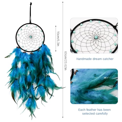 BigKego Traumfänger Handgefertigt Dreamcatcher mit Federn und Perlen Vintage Traumfänger Kinder Bohemian Dekoration für Wandbehang Wohnkultur Ornamente Handwerk Dekoration Blau