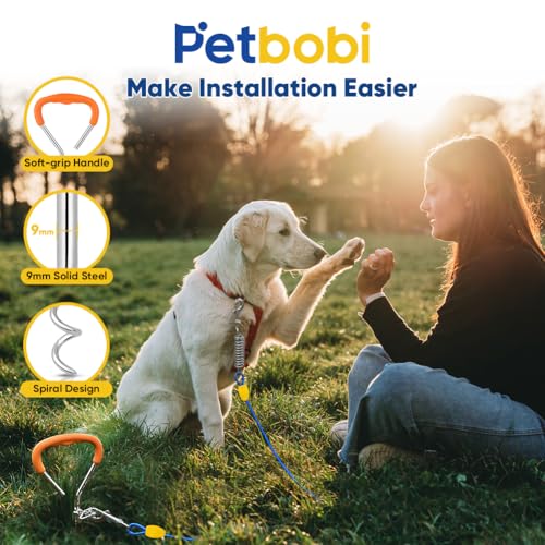 Petbobi Dog Tie-Out Cable and Stake - 30ft Heavy Duty Cable with Spring, No Tangle, 16in Ground Stake, Ideal for Yard, Camping and Beach, Suitable for Small Medium Large Dogs Up to 120 lbs, Blue - Image 4
