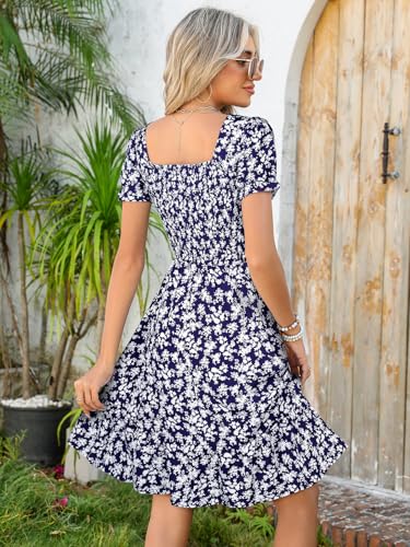 Image of Lyrur Women's Short Sleeve Summer Dresses 2026 Spring Casual Square Neck Easter Dress A-Line Tiered Sundress with Pockets
