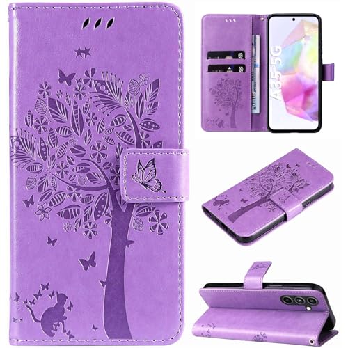 Hancda Hülle für Samsung Galaxy A35 5G Schutzhülle Handyhülle Leder Hülle Klappbar Klapphülle Dünn Silikon Cover mit Kartenfach Magnet Flip Case für Samsung Galaxy A35 5G,Lila