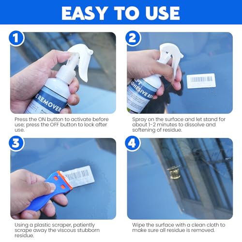 LLPT ADHESIVE REMOVER | Klebstoffentferner Spray | 2 Packmit | 260ML | Kunststoffschaber | Oberflächenschonend Entfernt Etiketten Aufkleber Abziehbilder Klebebandrückstände Fett Kaugummi(49503A-2)