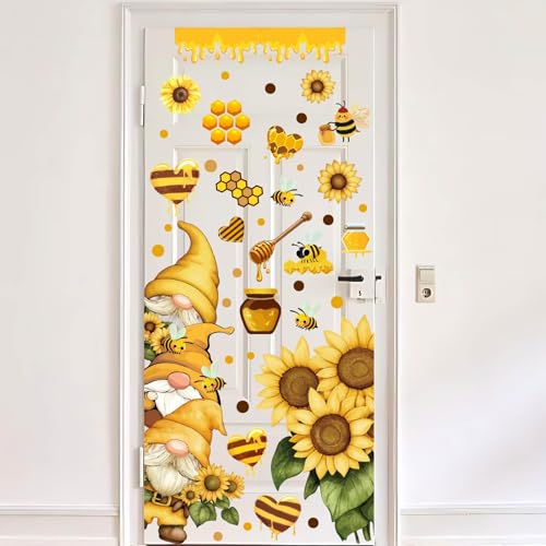 CREATCABIN 2 Hoja de Pegatinas de Verano para Ventana Diseño de Girasoles Enanos Abejas Miel Girasoles Impermeables Autoadhesivas de PVC para Decoración de Festivales Dormitorios Tiendas 30x90cm
