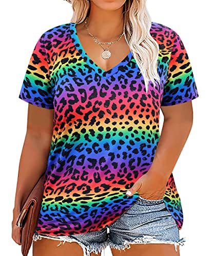 Image of RITERA Women Plus Size Tops Tie Dye V Neck Shirt Floral Camo Summer Short Sleeve Tunic Oversized Ladies Blouse XL-5XL