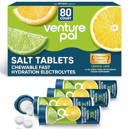 Image of Venture Pal Chewable Electrolyte Tablets, 80 Count, Fast-Dissolve, Variety | Sugar Free Stick Salt Tablets, Gluten Free, Variety Pack for Rapid Hydration, Hiking, Outdoor Running, Keto & Vegan Friendly